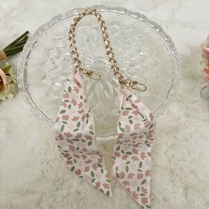 🛍️2/$30 Pink Floral Scarf Chain Bag Strap with Gold Hardware